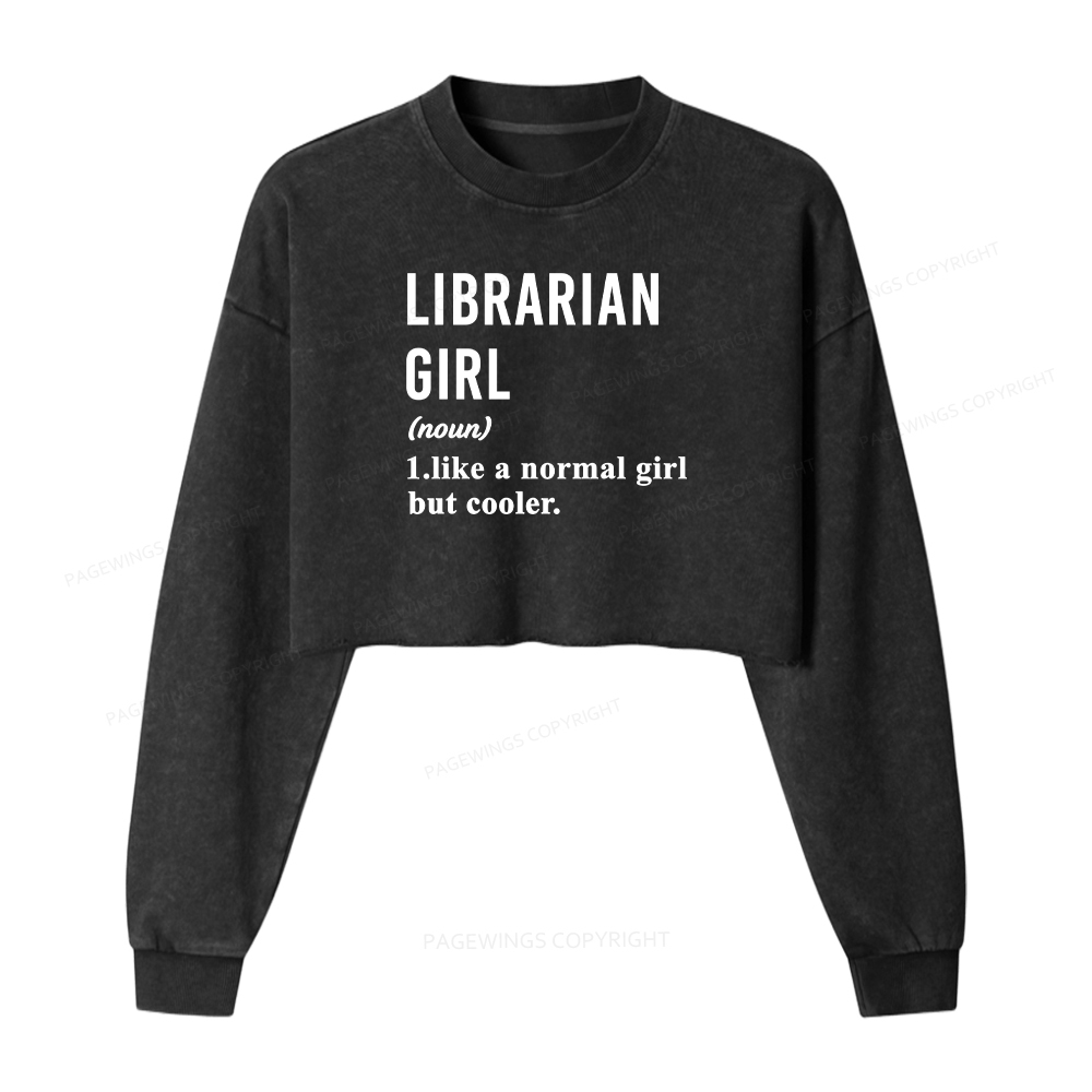 Pagewings Librarian Girl Washed Crop Sweatshirt