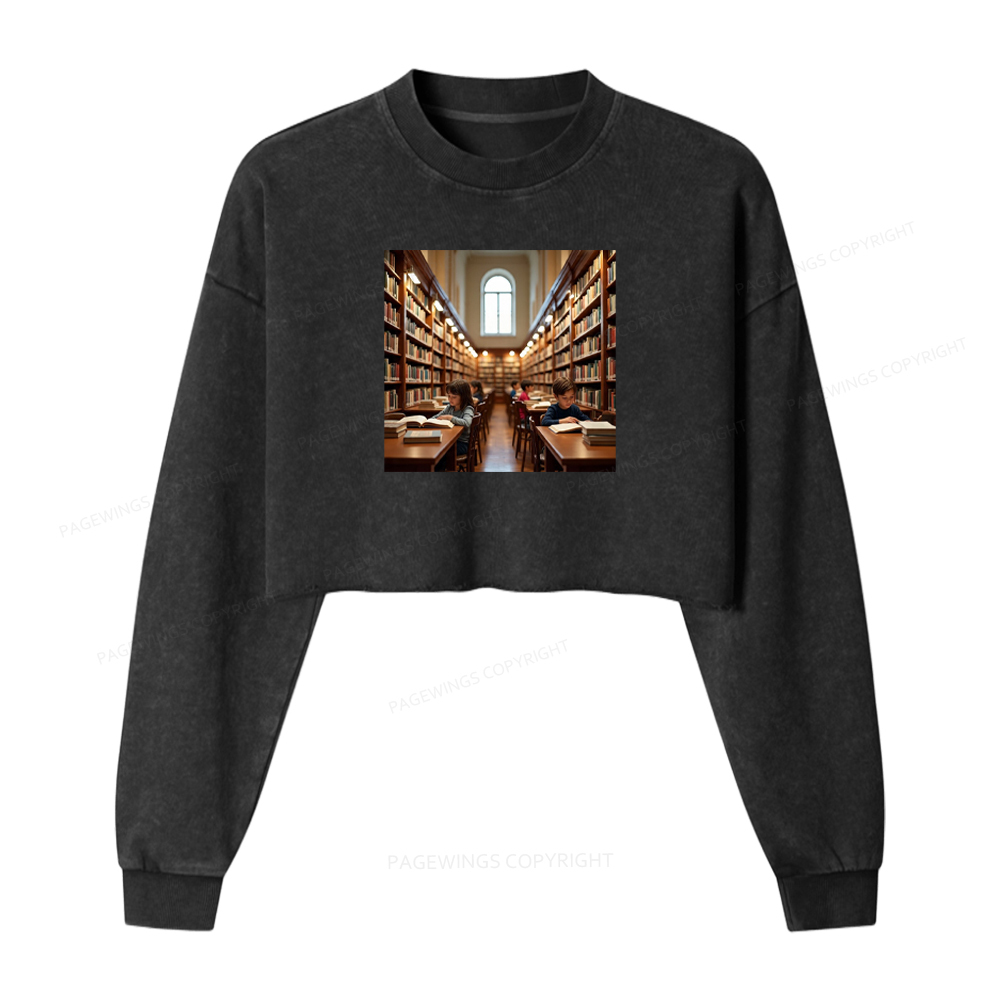 Pagewings Library Washed Crop Sweatshirt