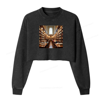 Pagewings Library Washed Crop Sweatshirt