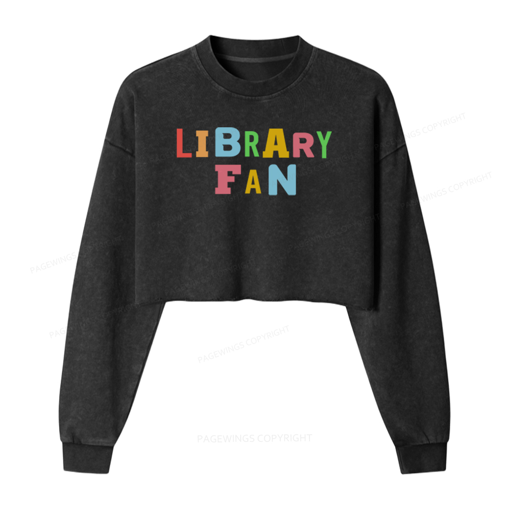 Pagewings Library Fan Washed Crop Sweatshirt