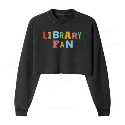 Pagewings Library Fan Washed Crop Sweatshirt