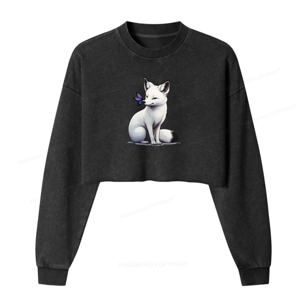 Pagewings Snow Fox Washed Crop Sweatshirt