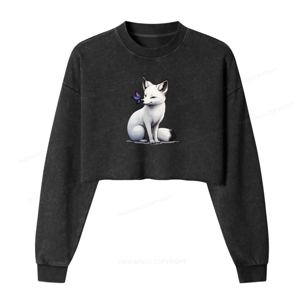Pagewings Snow Fox Washed Crop Sweatshirt