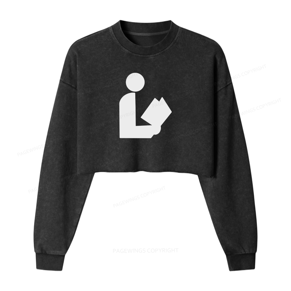 Pagewings National Library Symbol Washed Crop Sweatshirt