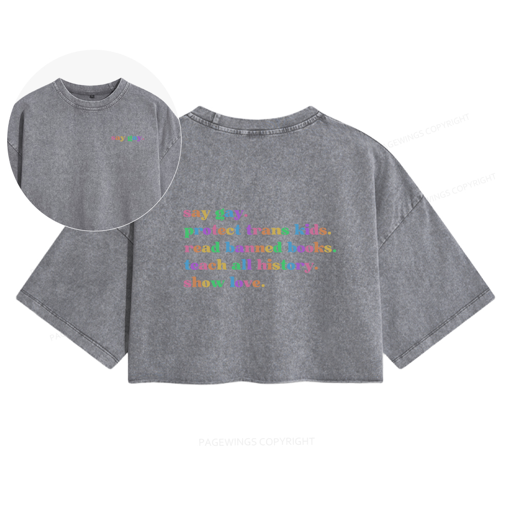 Pagewings Read Banned Books Women's Washed Cropped T-shirt