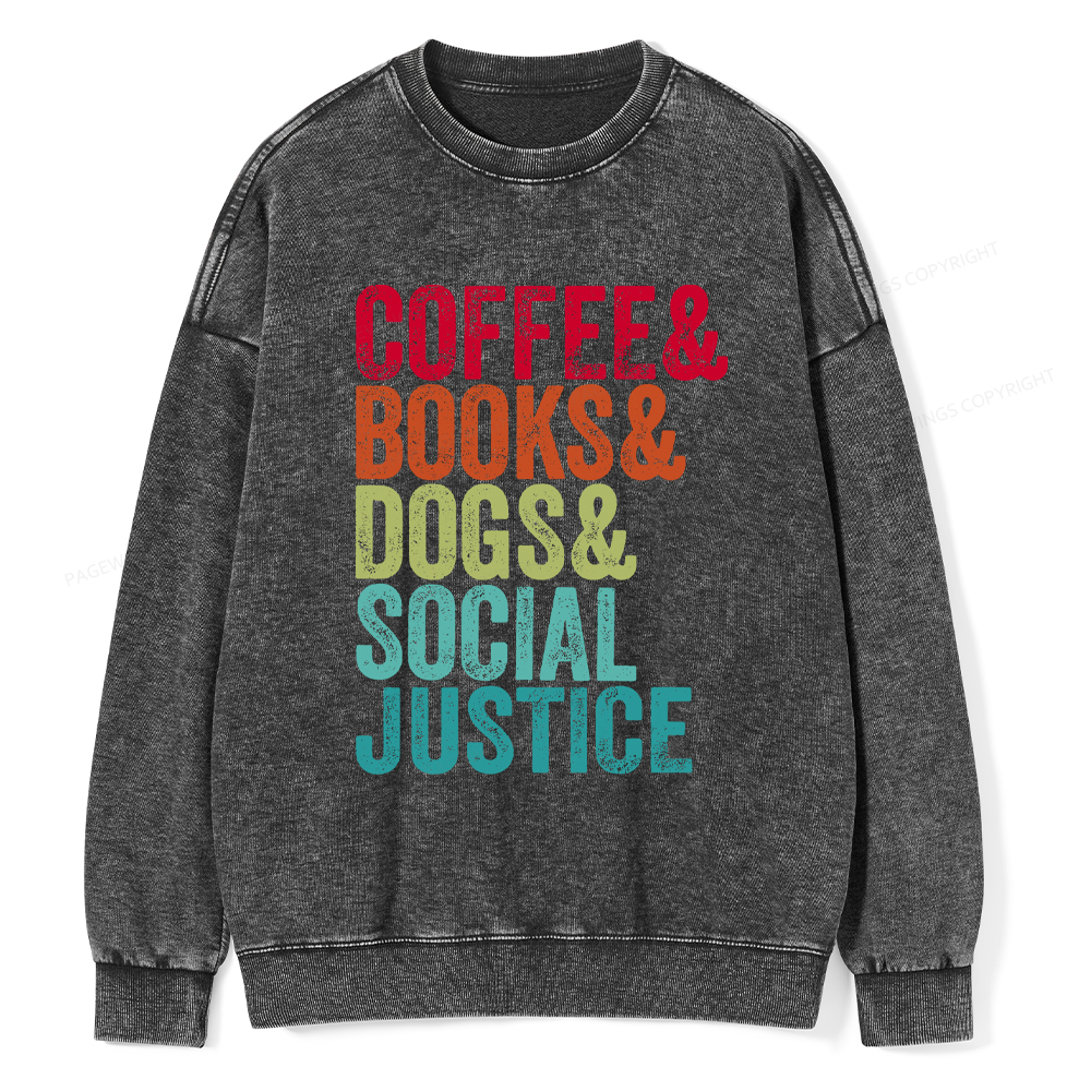 Pagewings Books Coffee Dogs Social Justice Washed Sweatshirt