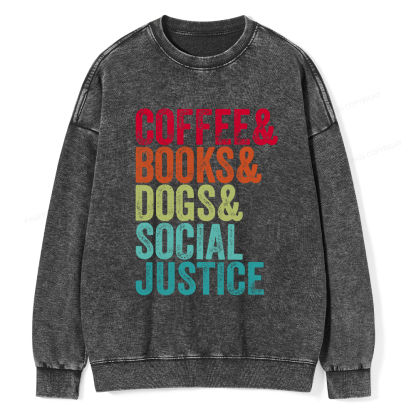 Pagewings Books Coffee Dogs Social Justice Washed Sweatshirt