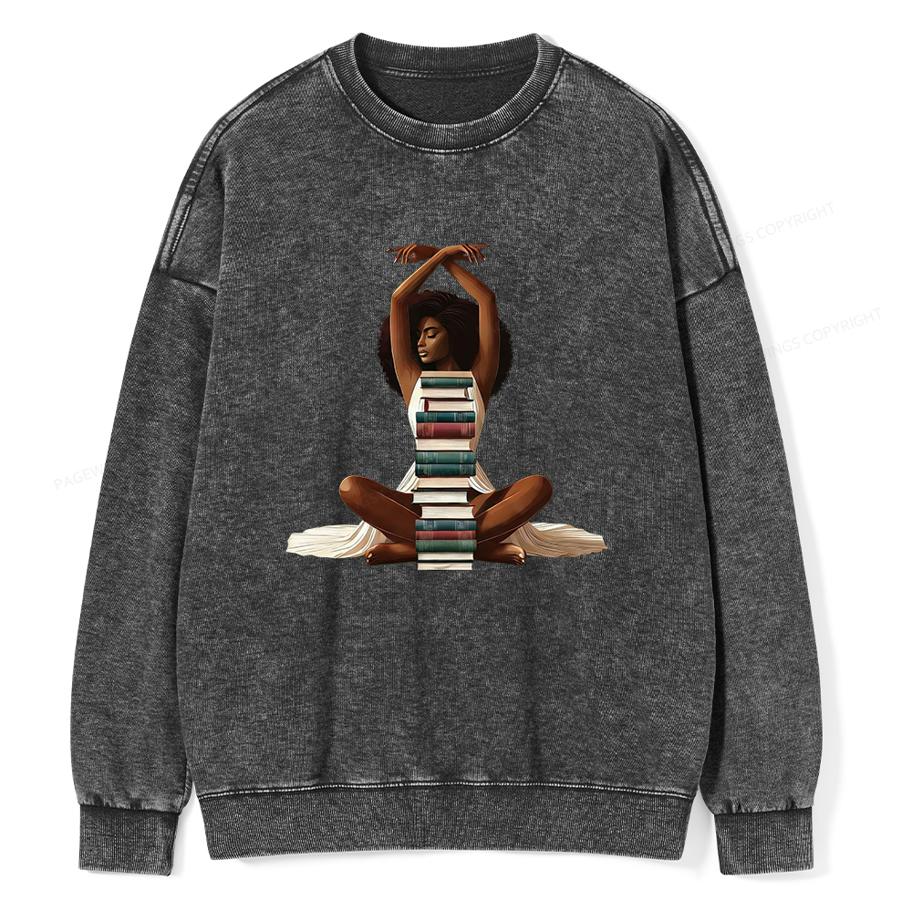 Pagewings Black Girl Reading Washed Sweatshirt