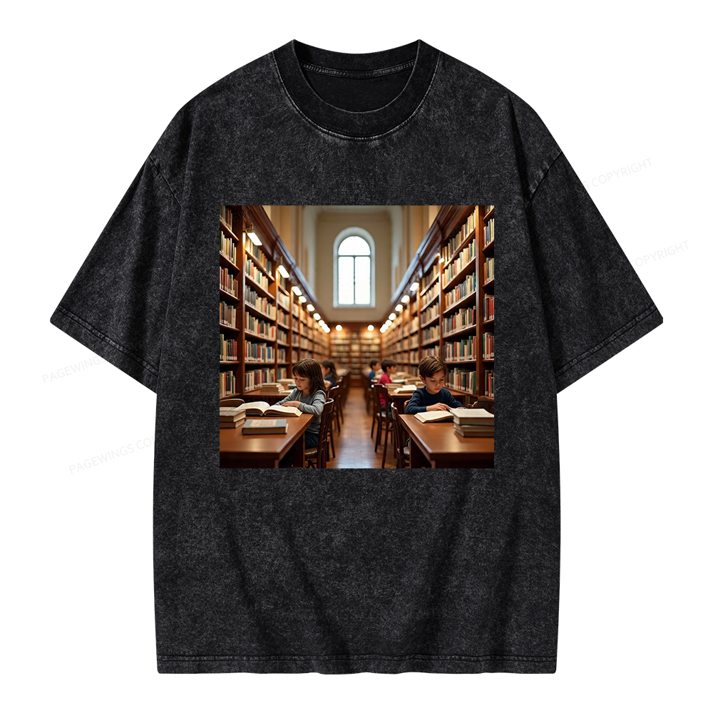 Pagewings Library Unisex Washed T-shirt