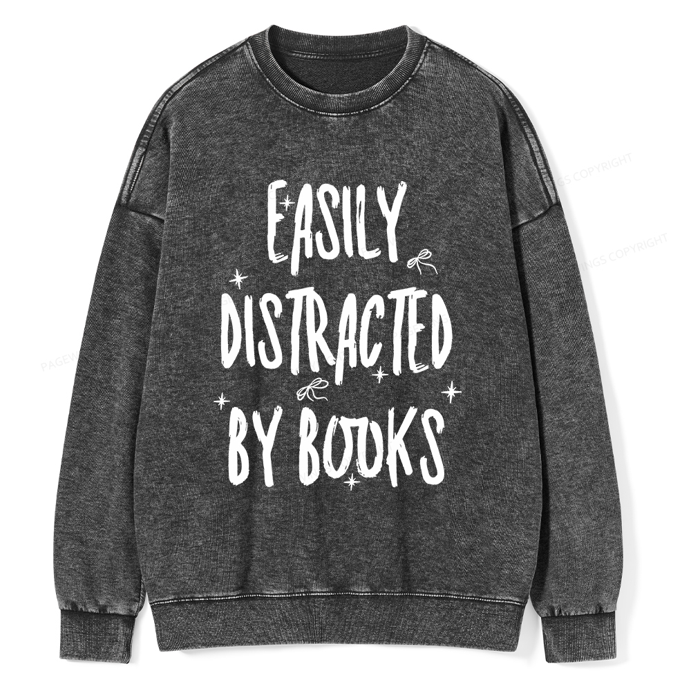 Pagewings Easily Distracted By Books Washed Sweatshirt