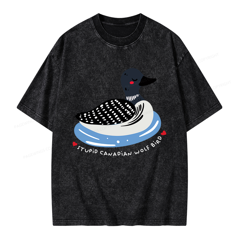 Pagewings Stupid Canadian Wolf Bird Unisex Washed T-shirt