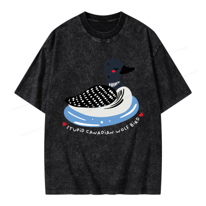 Pagewings Stupid Canadian Wolf Bird Unisex Washed T-shirt