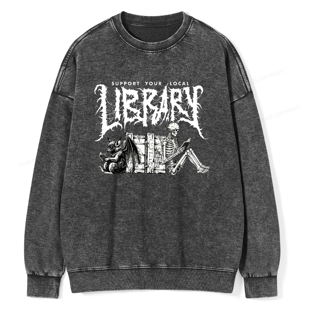 Pagewings Support Your Local Library Washed Sweatshirt