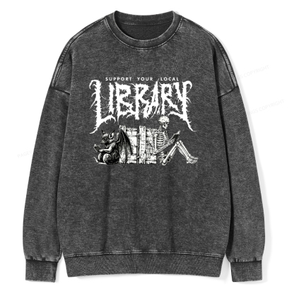 Pagewings Support Your Local Library Washed Sweatshirt