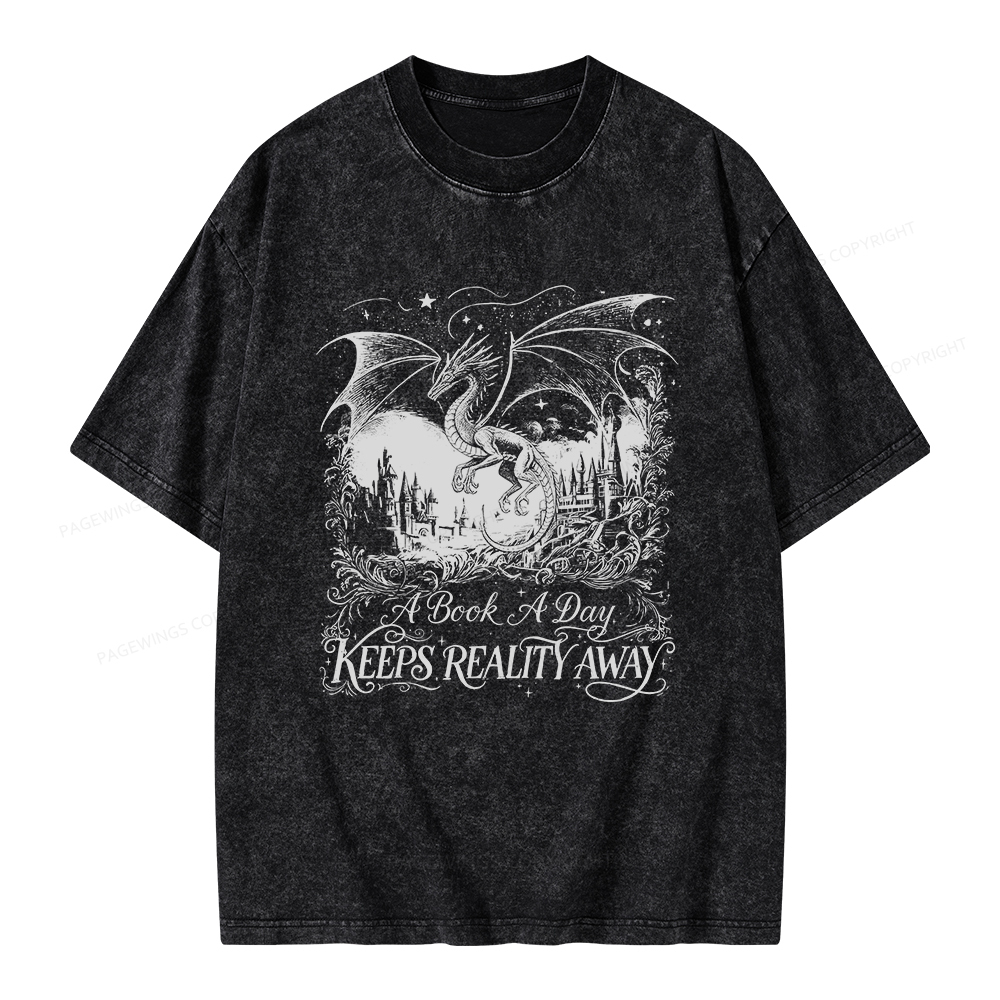 Pagewings A Book A Day Keeps Reality Away Unisex Washed T-shirt
