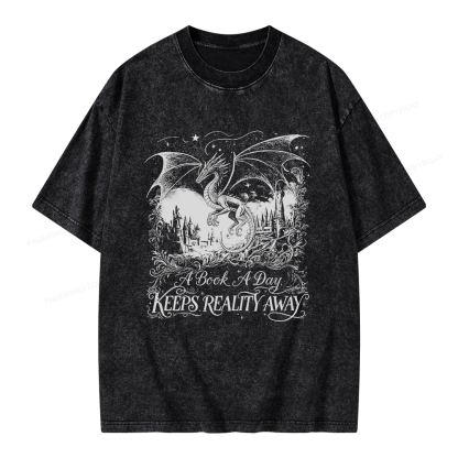 Pagewings A Book A Day Keeps Reality Away Unisex Washed T-shirt