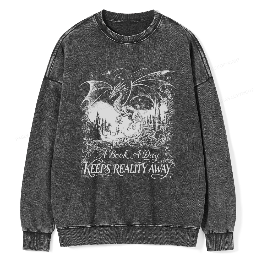 Pagewings A Book A Day Keeps Reality Away Washed Sweatshirt