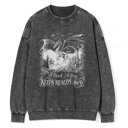 Pagewings A Book A Day Keeps Reality Away Washed Sweatshirt