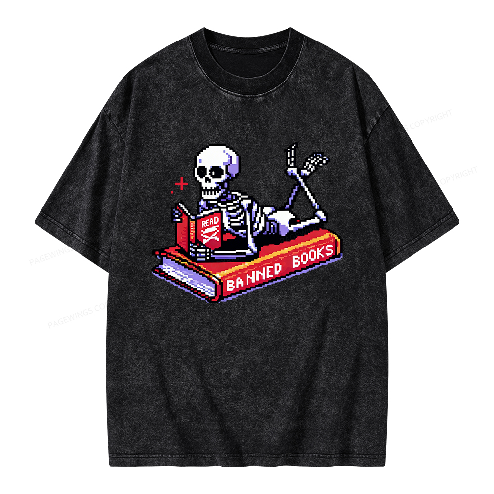 Pagewings Funny Read Banned Books Unisex Washed T-shirt