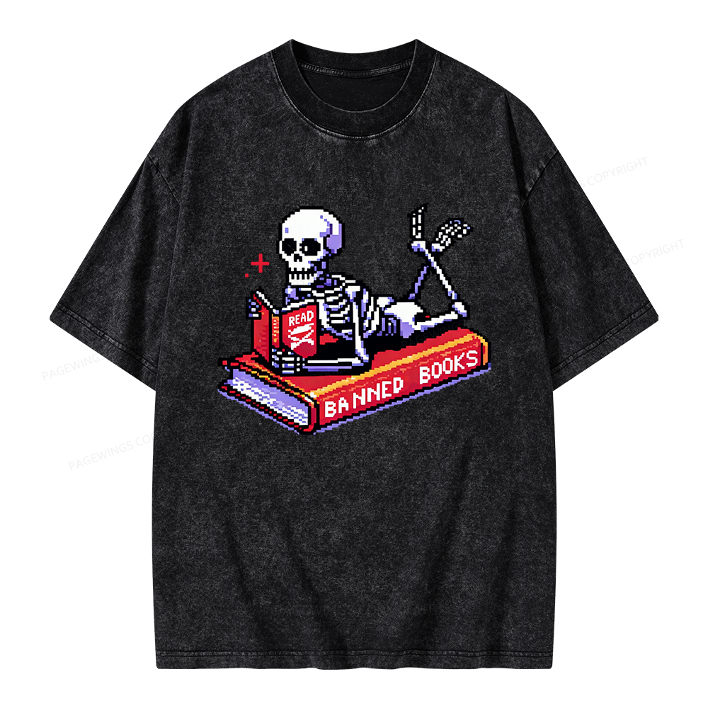Pagewings Funny Read Banned Books Unisex Washed T-shirt