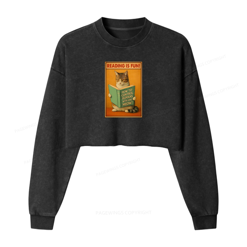 Pagewings Reading Is Fun Washed Crop Sweatshirt