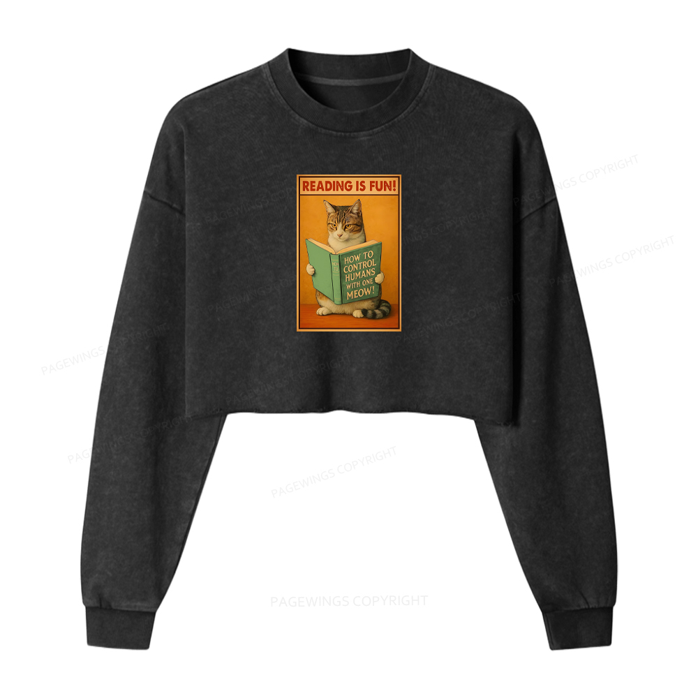 Pagewings Reading Is Fun Washed Crop Sweatshirt