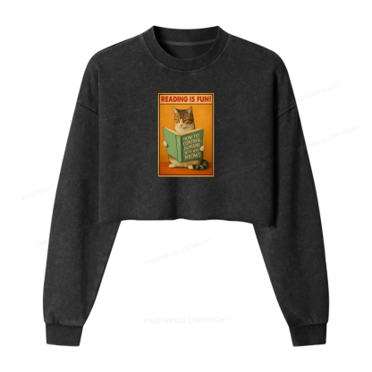 Pagewings Reading Is Fun Washed Crop Sweatshirt