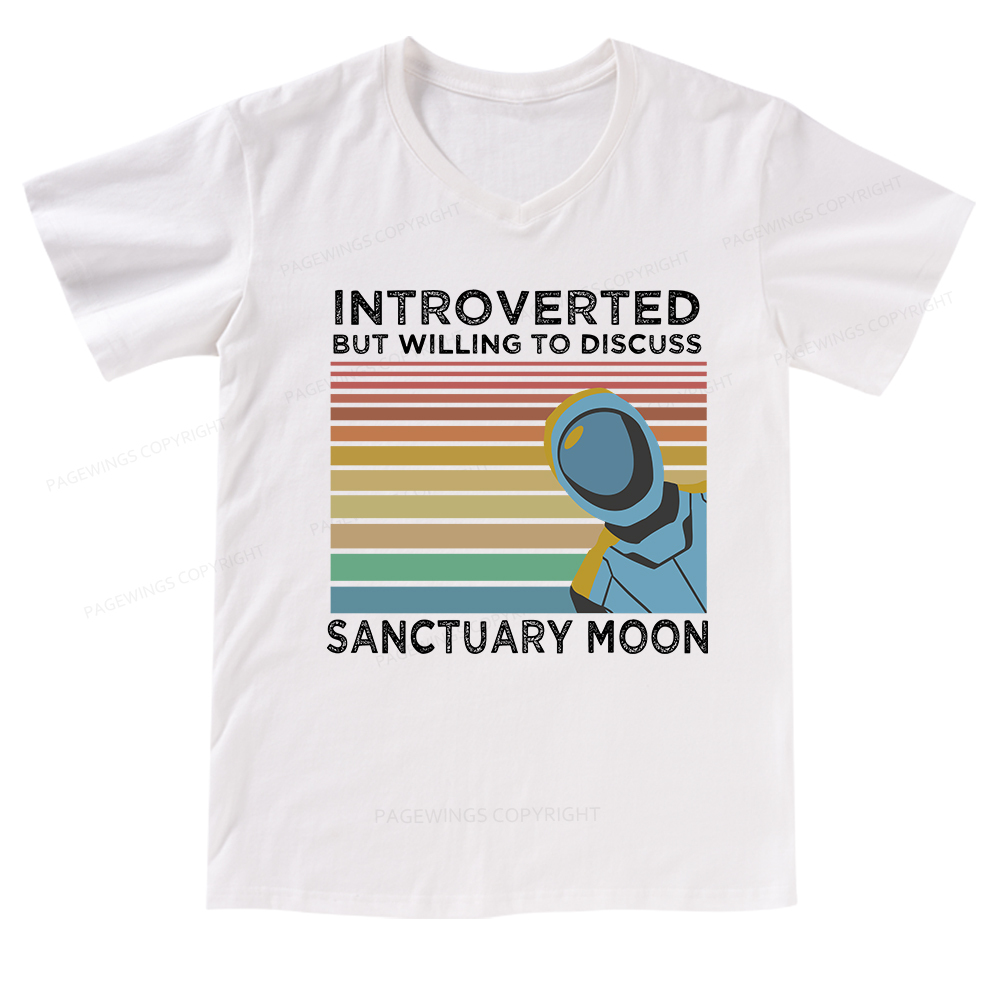 Pagewings Introverted But Willing to Discuss Sanctuary Moon V-neck T-shirt