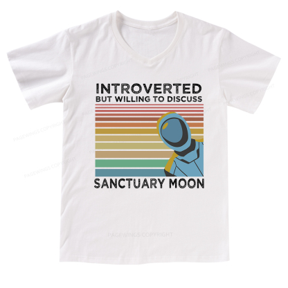 Pagewings Introverted But Willing to Discuss Sanctuary Moon V-neck T-shirt