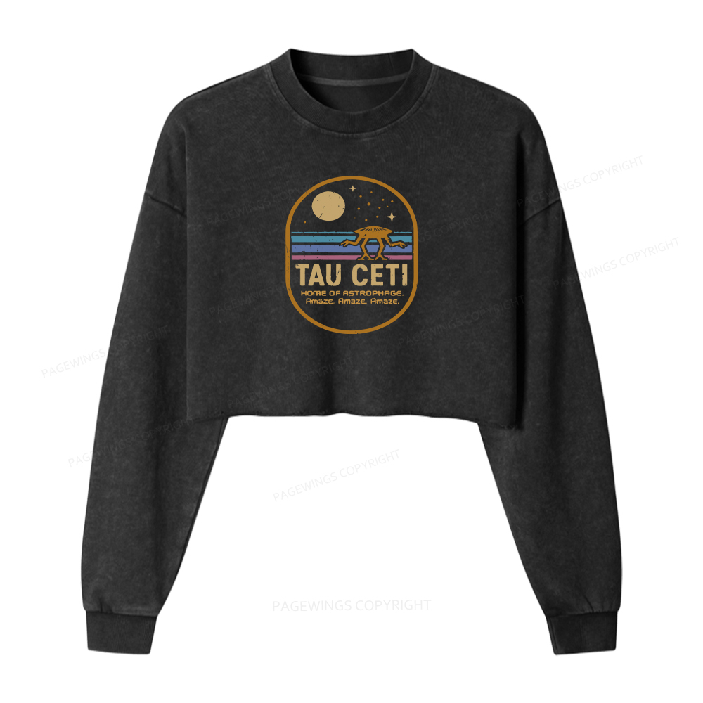 Pagewings Science Fiction Worlds Washed Crop Sweatshirt