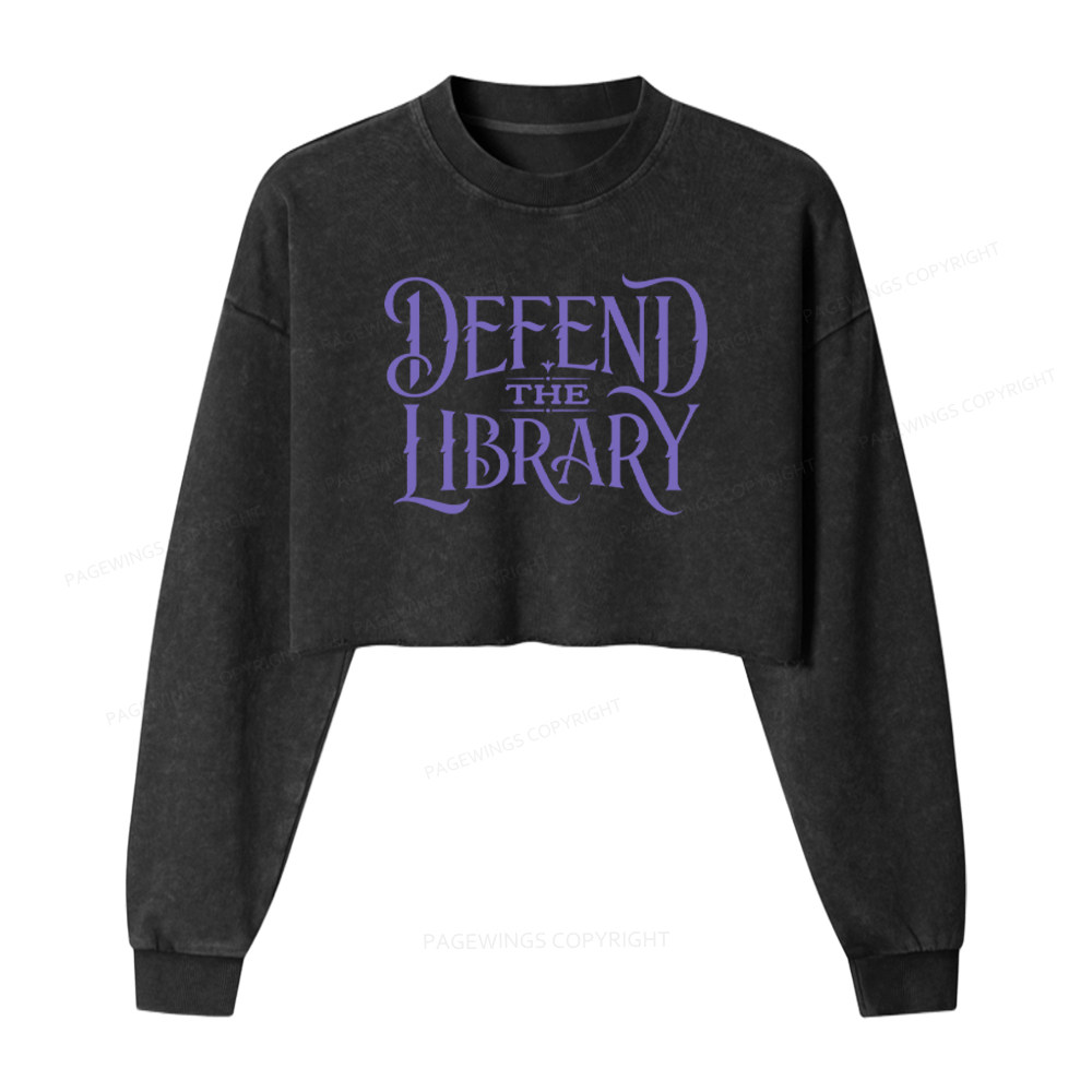 Pagewings Defend The Library Washed Crop Sweatshirt