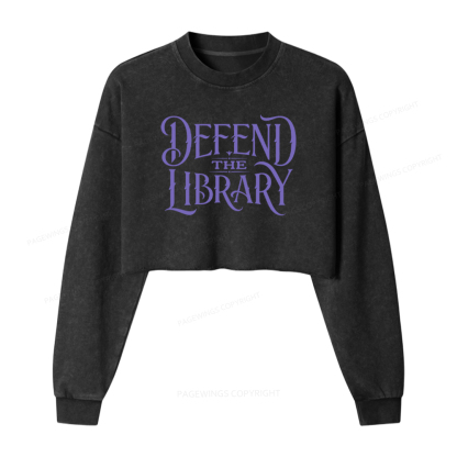 Pagewings Defend The Library Washed Crop Sweatshirt
