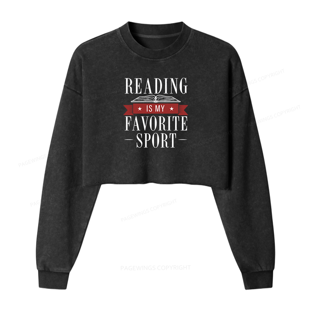 Pagewings Reading Is My Favorite Sport Washed Crop Sweatshirt