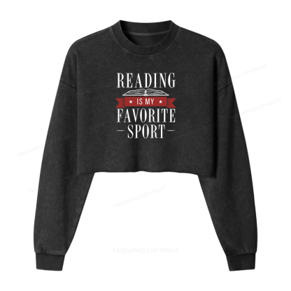 Pagewings Reading Is My Favorite Sport Washed Crop Sweatshirt