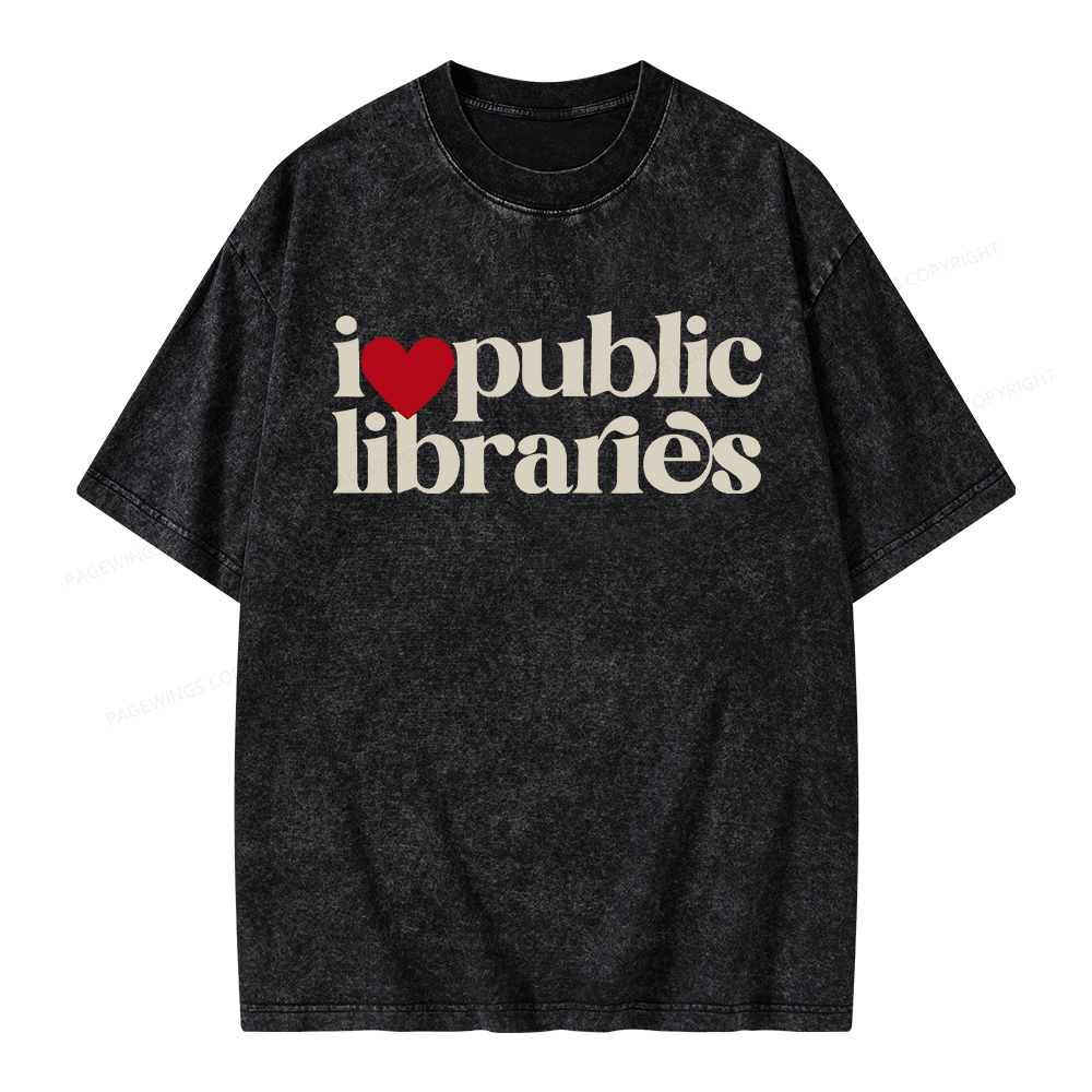 Pagewings I Love Public Libraries Unisex Washed T-shirt