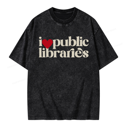 Pagewings I Love Public Libraries Unisex Washed T-shirt