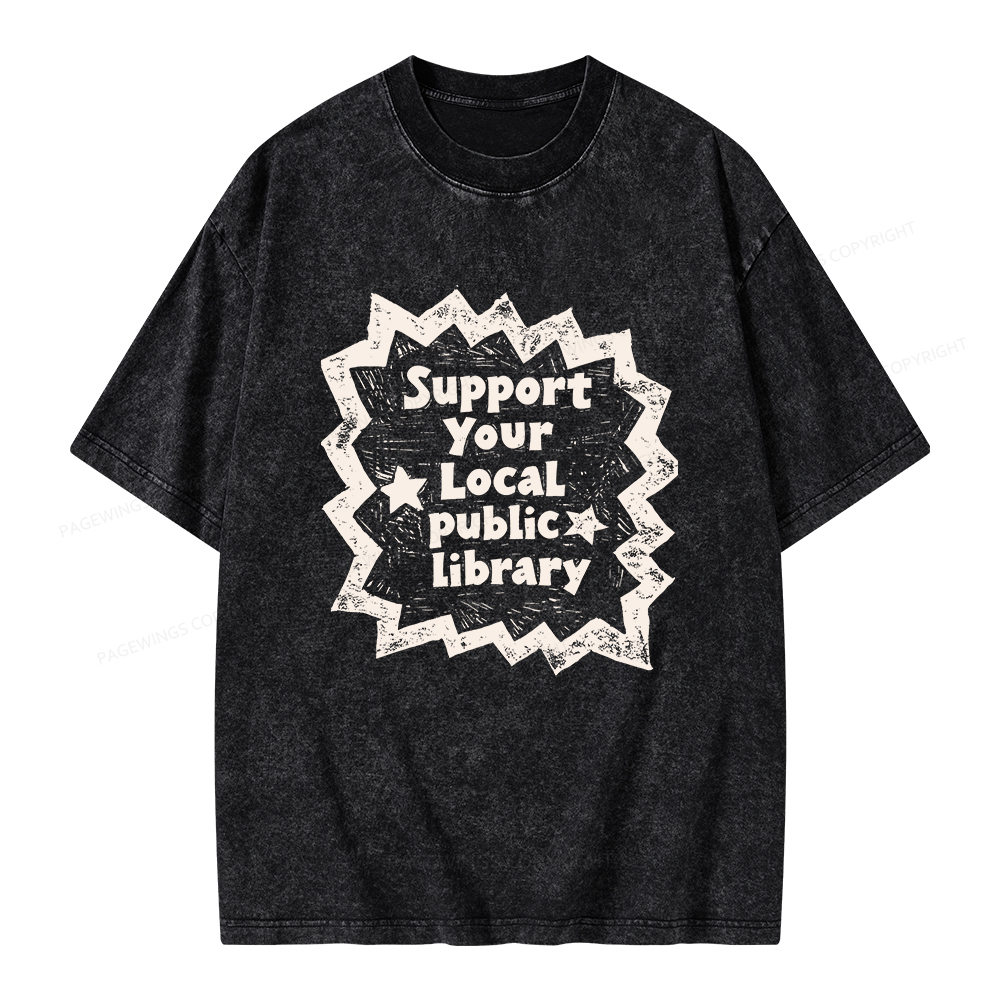 Pagewings Support Your Local public library Unisex Washed T-shirt
