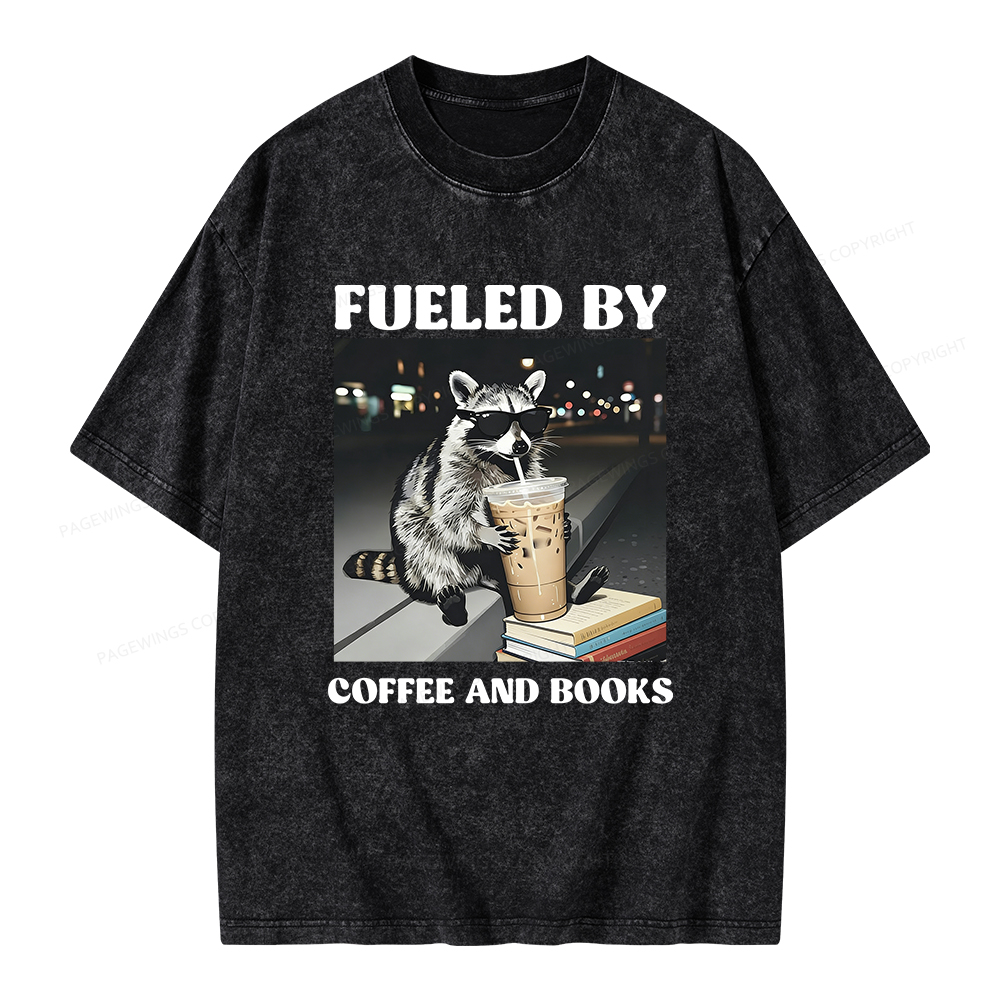 Pagewings Raccoon Reading And Drinking Iced Coffee Unisex Washed T-shirt