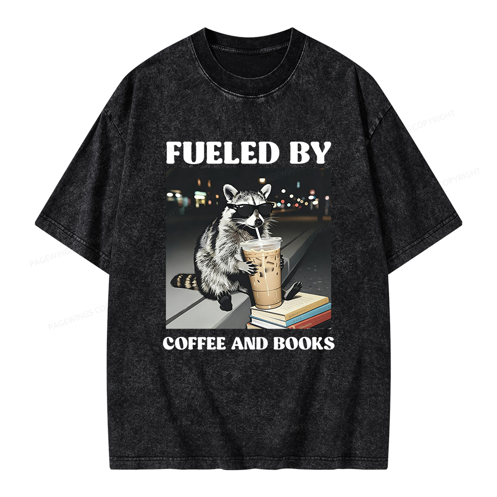 Pagewings Raccoon Reading And Drinking Iced Coffee Unisex Washed T-shirt