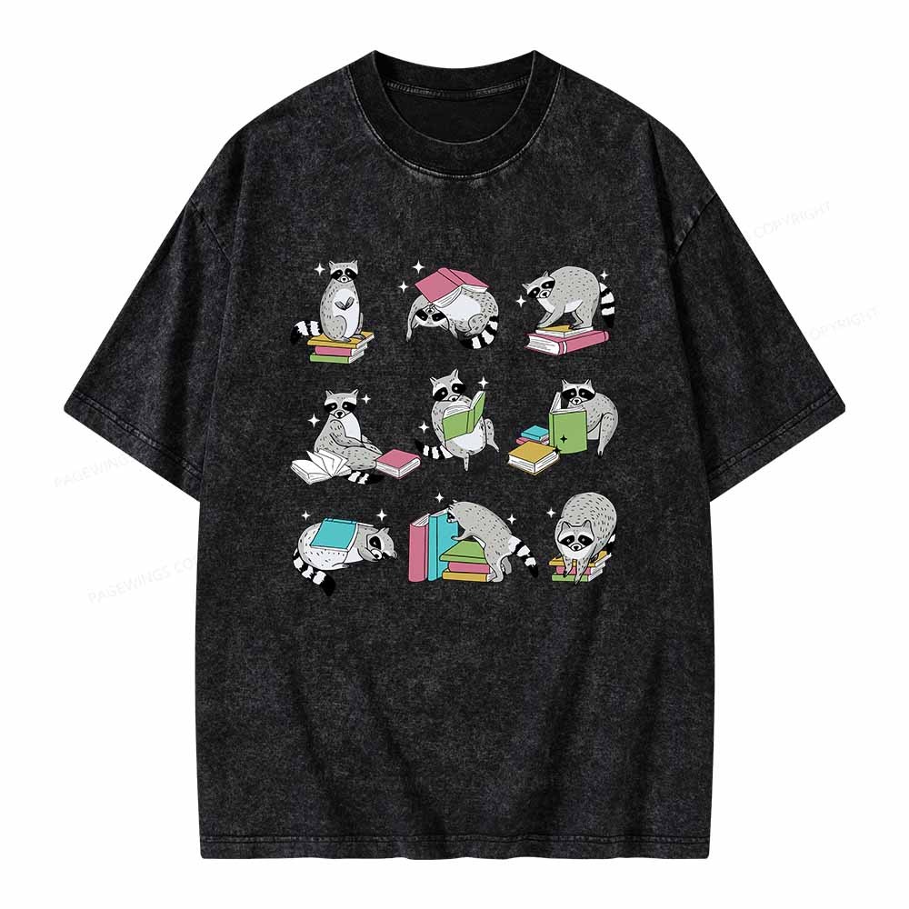 Pagewings Funny Raccoon Reading Comfort Colors Shirt Unisex Washed T-s