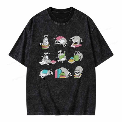 Pagewings Funny Raccoon Reading Comfort Colors Shirt Unisex Washed T-shirt