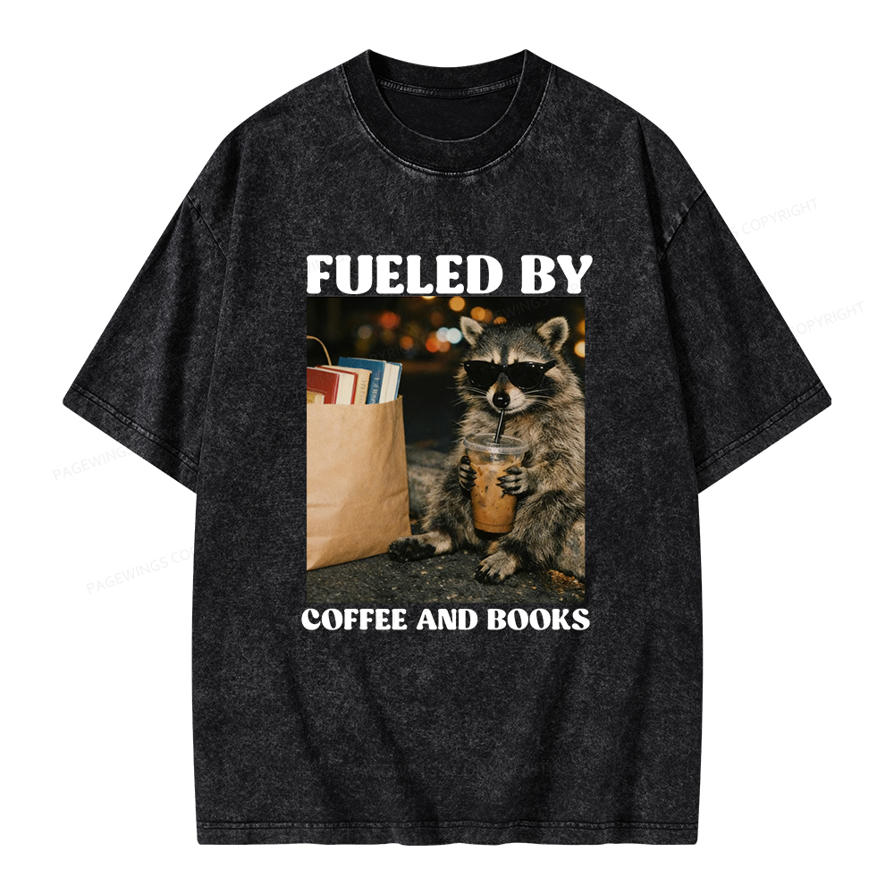 Pagewings Fueled by Coffee And Books Unisex Washed T-shirt
