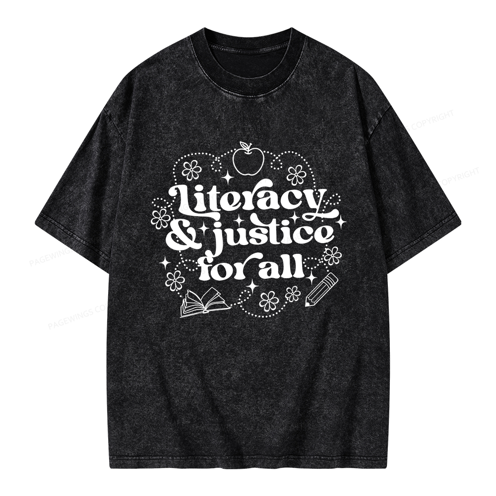 Pagewings Literacy Justice For All Unisex Washed T-shirt