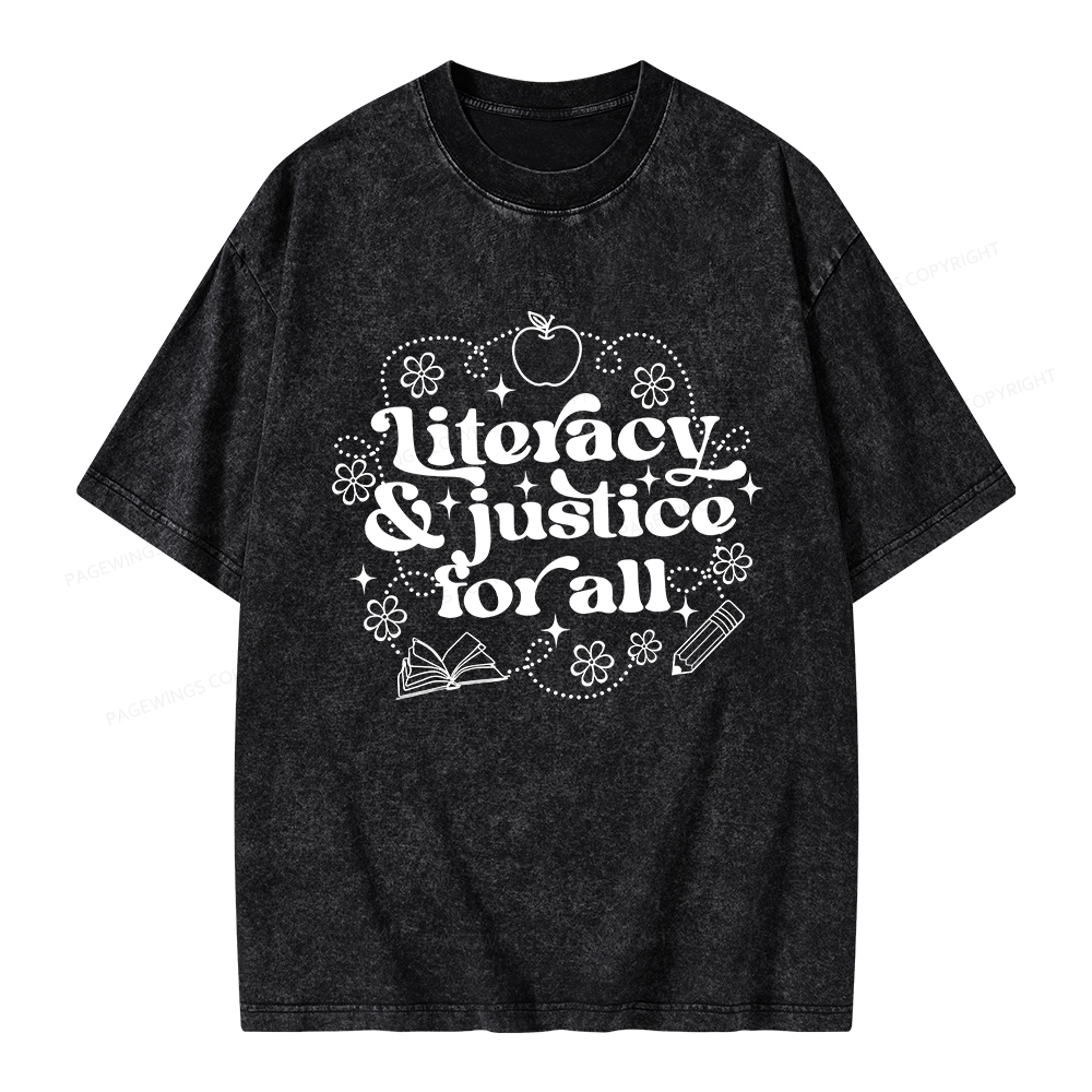 Pagewings Literacy Justice For All Unisex Washed T-shirt