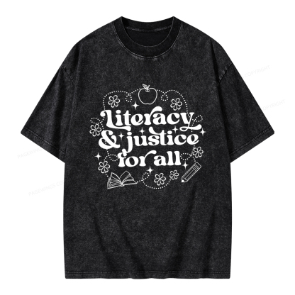 Pagewings Literacy Justice For All Unisex Washed T-shirt