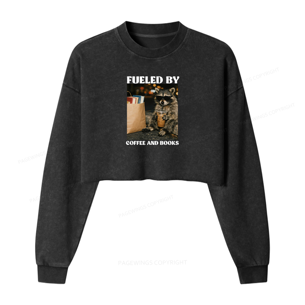 Pagewings Fueled by Coffee And Books Washed Crop Sweatshirt