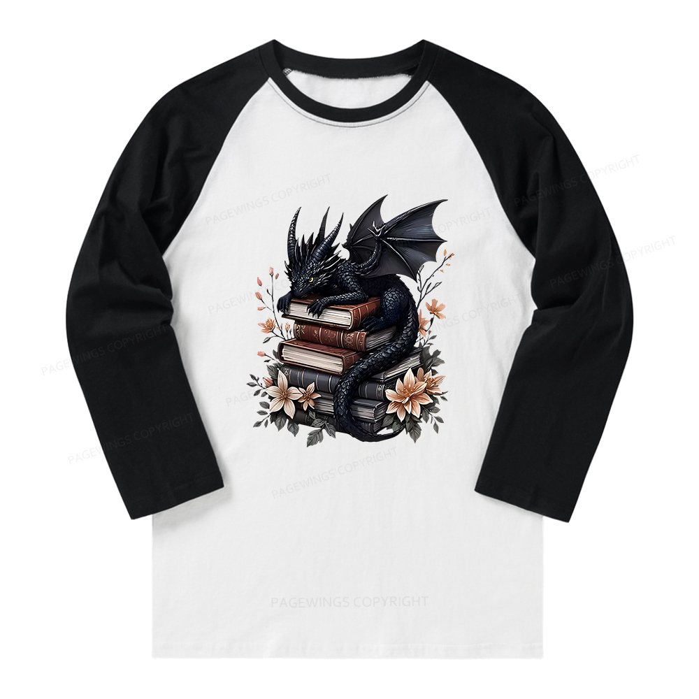 Pagewings Black Dragon Book  Long Sleeve Raglan T-shirt