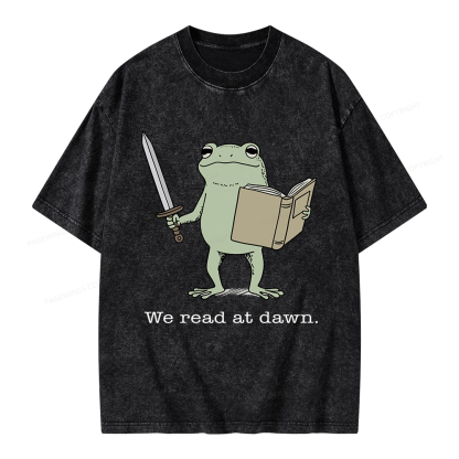 Pagewings We Read At Dawn Funny Frog Unisex Washed T-shirt