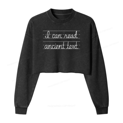 Pagewings I Can Read Ancient Text Washed Crop Sweatshirt