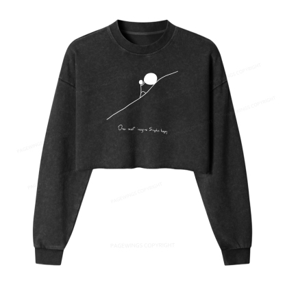 Pagewings One Must Imagine Sisyphus Happy Washed Crop Sweatshirt